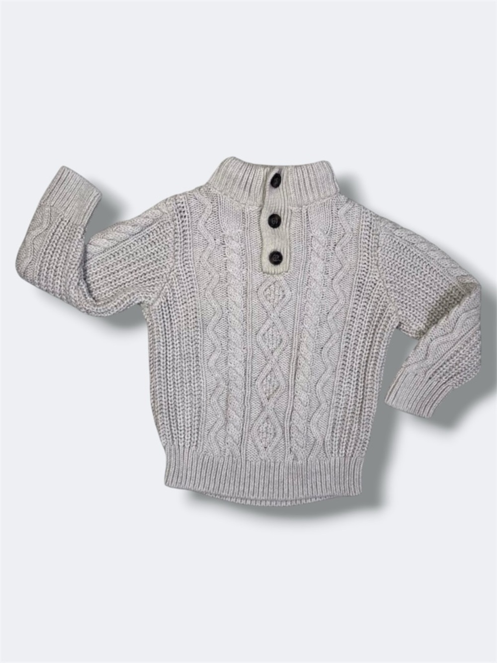 Gap Sweater Boys Size 3 Beige Chunky Knit Cable Knit Mock Neck Boys Cotton Fall